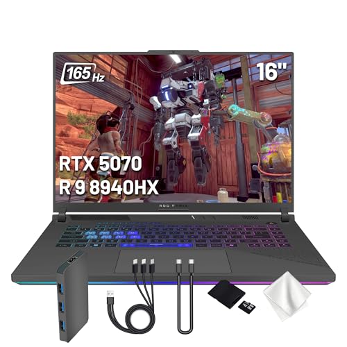 Image of ASUS ROG Strix G16 16 inch WUXGA 165Hz Gaming Laptop, NVIDIA GeForce RTX 5070 8GB GDDR7, AMD Ryzen 9 8940HX, 64GB DDR5, 3TB Storage(2TB SSD&1TB Docking Station Set), Backlit Keyboard, Win 11, Gray