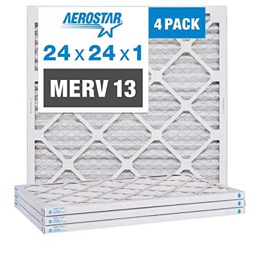 Aerostar 24x24x1 Air Filter MERV 13 (for Allergies, Dust, Lint, Mold, Pet Dander, Smoke, Smog & Bacteria) - Electrostatic MPR 1500-1900 & FPR 10 - Pleated HVAC AC Furnace Air Filters - Pack of 4 -  24x24x1 MERV 13
