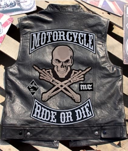 Aufnäher-Set, bestickt, zum Aufbügeln, Motiv: Totenkopf mit Mittelfinger, zum Aufnähen oder Dekorieren von Westen, Motorradwesten, Motorrad-Patches