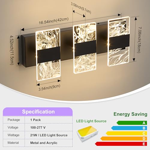 Image of Modern LED Bathroom Light Fixtures Dimmable 3-Light Black Vanity Light