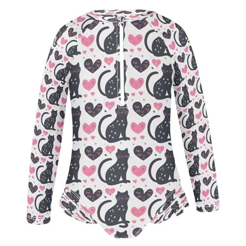 Black Cat with Love Girls Long Sleeve Swimsuits One Piece Zipper Bathing Suit UPF 50+ Rashguard Swimwear2
