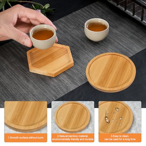 8 Stück Bambus Mosaik Untersetzer, Untersetzer aus Rund Bambus Holzuntersetzer, Bambuspflanzen Untertassen, Holzuntersetzer Rund für Trinkbecher, Pflanzen, Bastelarbeiten