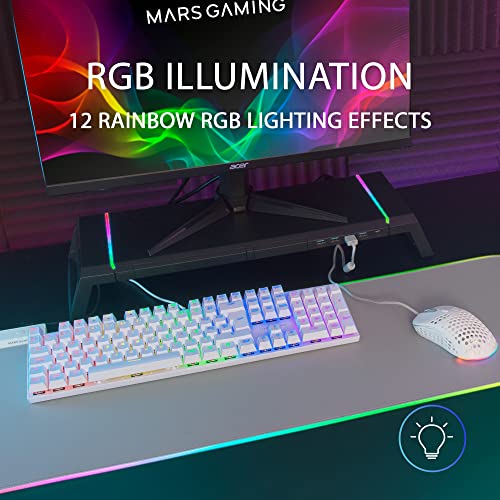 Mars Gaming MK422 Bianco, Tastiera Meccanica Gaming RGB, Antighosting, Switch Meccanico Rosso, Lingua US - Immagine 1