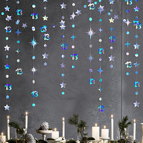 Image of Iridescent 13th Birthday Decorations Number 13 Circle Dot Twinkle Star Garland Metallic Hanging Streamer Bunting Banner Backdrop Girls 13 Year Old Birthday Thirteen Official Teenager Party Supplies