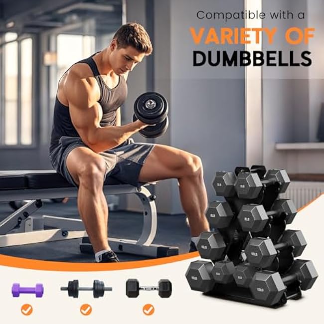 4-Tier Dumbbell Rack Stand Only | Space-Saving Weight Rack for Home Gym, Hand Weight Rack Dumbbell Storage for Dumbbell Set (3-15 LB), Durable Metal Stand with Easy Assembly (Dumbell not Included)