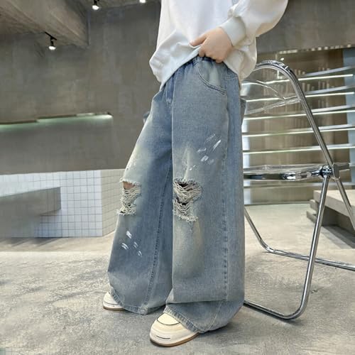 Boys Ripped Jeans Washed Baggy Wide Leg Distressed Denim Pants Kids Toddler Streetwear Jeans Trousers with Pockets2