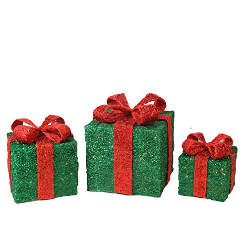 Northlight Set of 3 Lighted Green Gift Boxes with Red Bows Outdoor Christmas Decorations 10