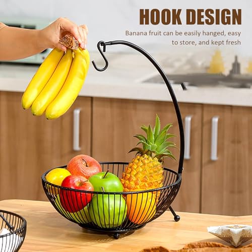 Cesta de frutas de dos niveles para organizar tu cocina moderna con colgador de plátanos 4