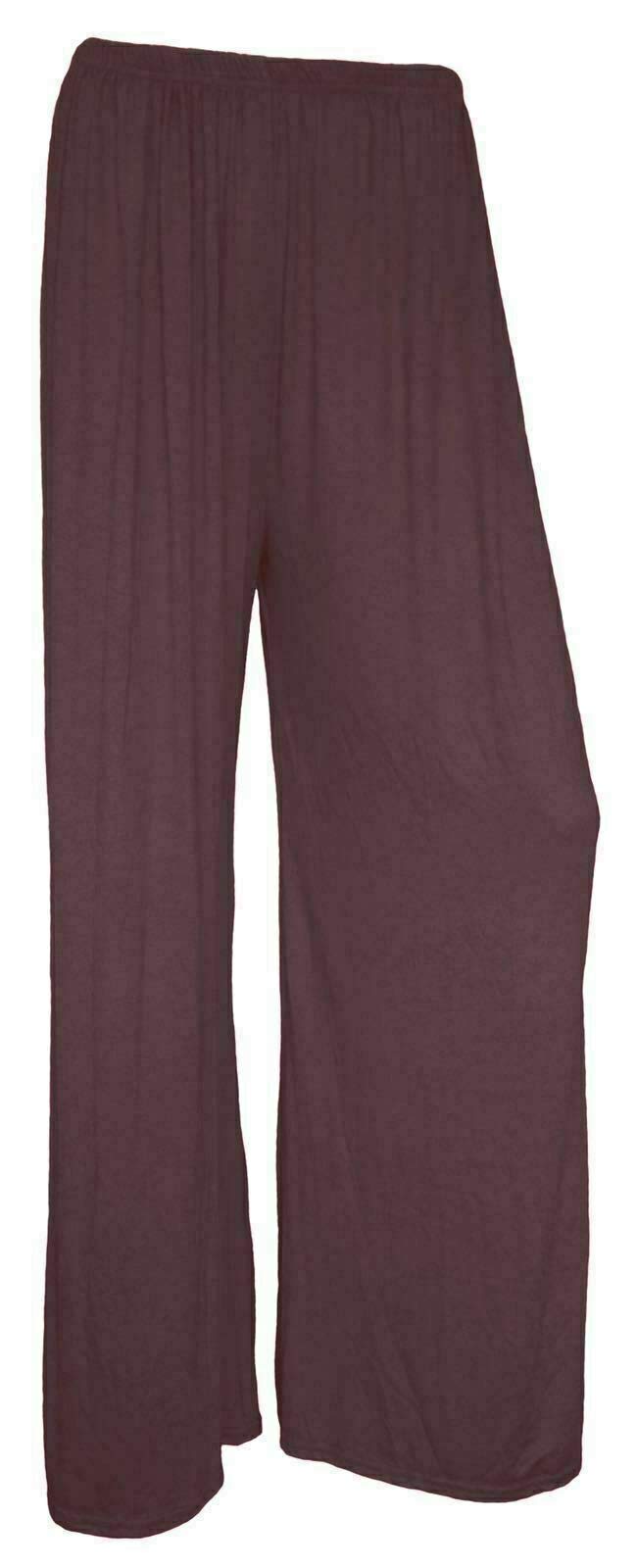 Fairy Boutique Women's Brown Flared Wide Leg Elasticated Waist Palazzo Baggy Plain Casual Wear Trousers Pants