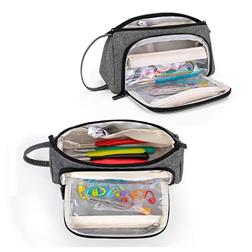 Teamoy Crochet Hook Case, Travel Organizer Bag with A Big Pocket for Various Crochet Needles (up to 8”) and Knitting Accessories, Gray