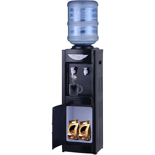 Water Cooler Dispenser, Hot&Cool Top Loading Water Dispenser 5 Gallons Water Coolers with Child Safety Lock Removable Drip Tray & Storage Cabinet (Black)