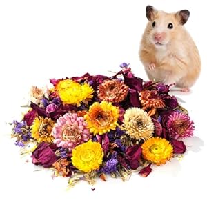 Hamster Bedding, Natural Dried Flower Herb Bedding, Decorative Bedding for Small Animal Habitats, Odor Absorbing Fragrant Plant Bedding for Hamsters, Guinea Pigs, Gerbils, Chinchillas