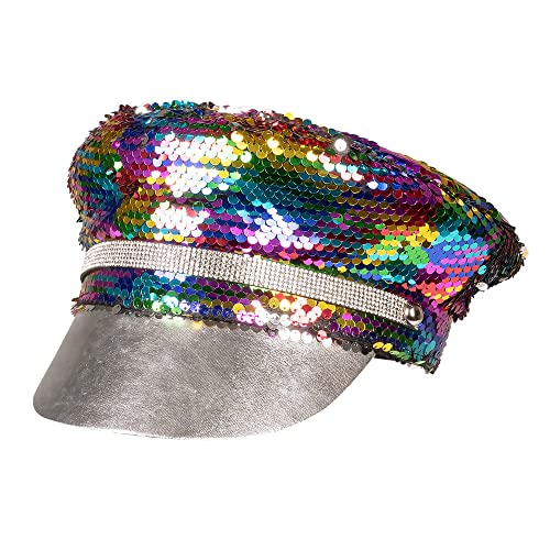 Boland 44759 - Rainbow Hat with Reversible Sequins, Silver or Multicoloured, for Adults Headwear, Hat, CSD, Carnival, Theme Party