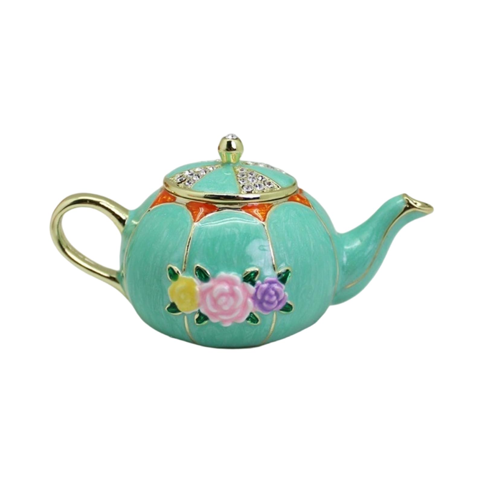RGYBAO Handcrafted Enameled Finish Trinket Box Teapot Shaped Jewelry Accessories Tray for Tabletop Decoration Multipurpose Party Centerpiece