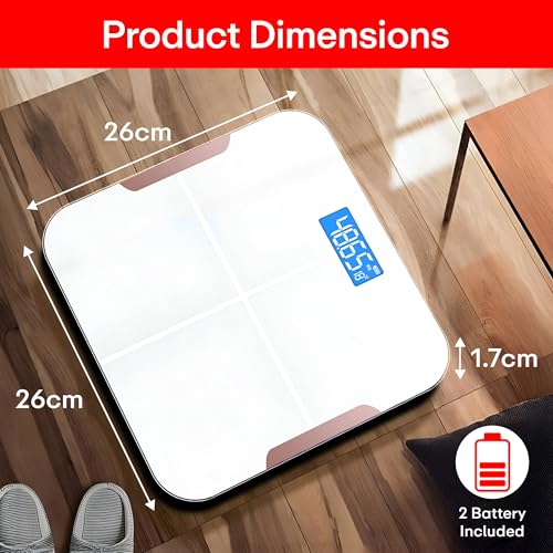 Image of Prime Pick Pro Digital Weight Machine Bathroom Weighing Scale with Large LCD Display USB Rechargeable Extra Thick Tempered Glass Anti Slip Base White