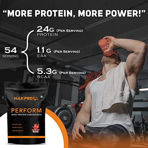 Image of NAKPRO NUTRITION Perform Whey Protein Concentrate | 2kg Strawberry | 24g Protein, Trustified Certified