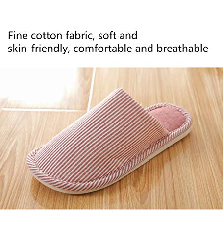 New Striped Linen Comfortable Slippers Women Non-Slip Cotton Slippers,Closed Toe Spa Slippers Washable,2 Pairs,Color Sent Randomly Multicoloured2