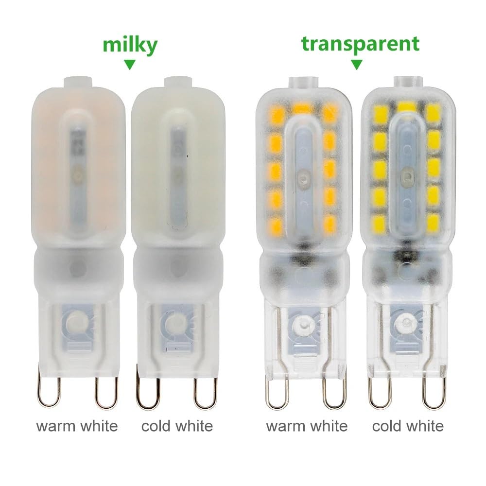 YSJX Lighting, Confezione da 20, Lampadina Faretto LED AC220V G9 SMD2835 2W/3W Illuminazione Domestica Lampadario Lampada Lampadine per la casa(Warm White,Transparent 22LEDs)