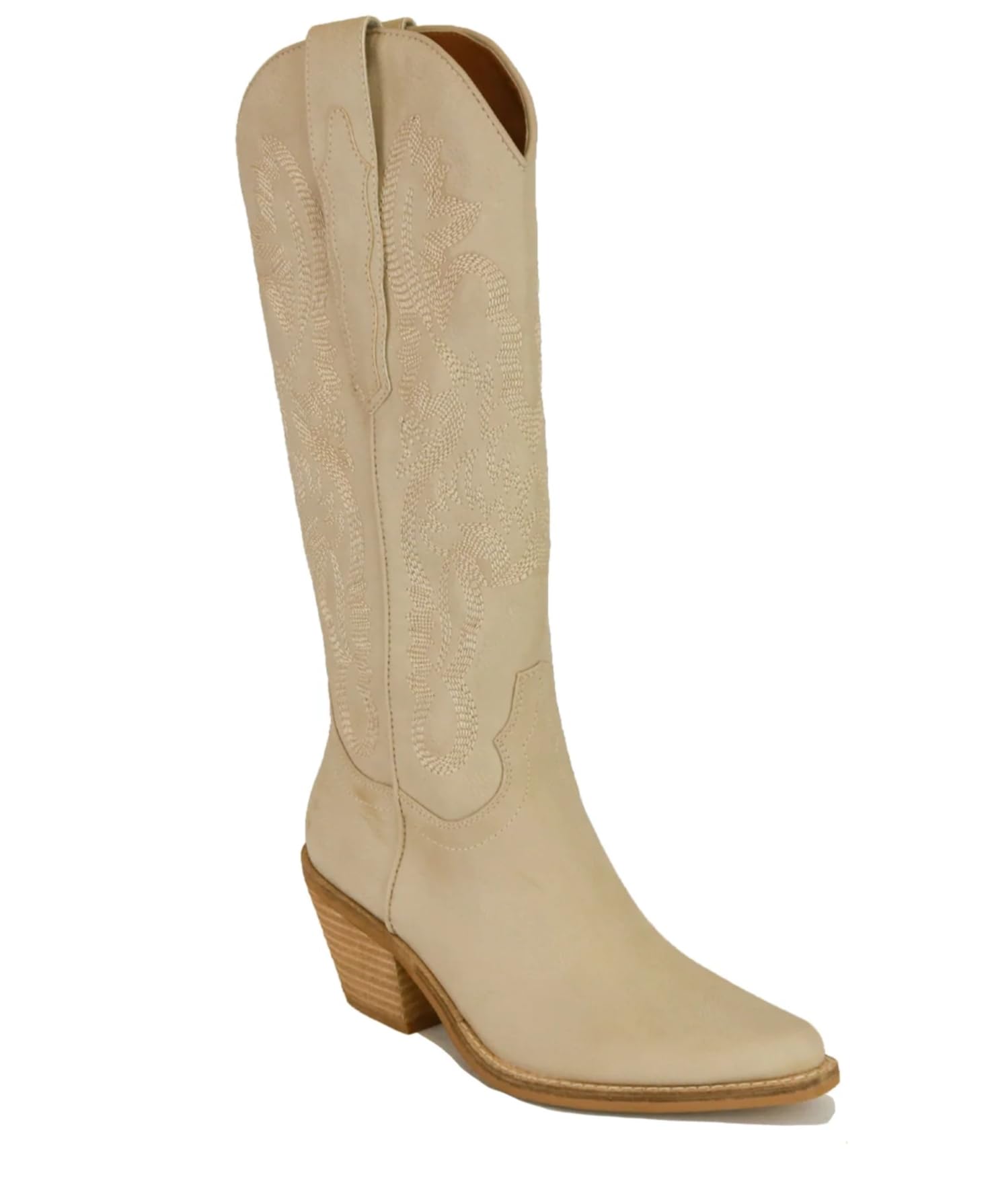 Womens Cowboy Boots Western Embroidered Boots Mid Calf Cowgirl Boots Chunky Heel Boots Pointed Toe Boots for Ladies