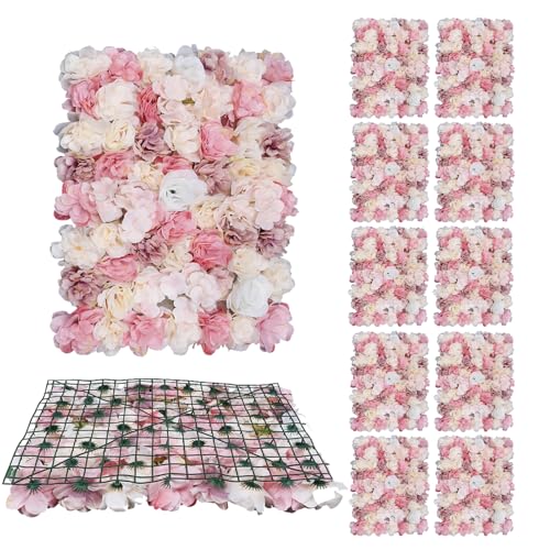 Levkitch 12pcs White Pink Artificial Flowers Wall Backdrop 60cm X 40cm
