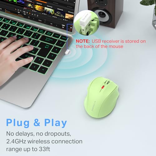 Image of E-YOOSO Wireless Mouse for Laptop, Portable Optical Computer Mouse, 6 Buttons, Cordless 2.4GHz with USB Receiver, 5-Level 4800 DPI, 18 Months Battery Life, for PC Chromebook Windows Mac (Light Green)