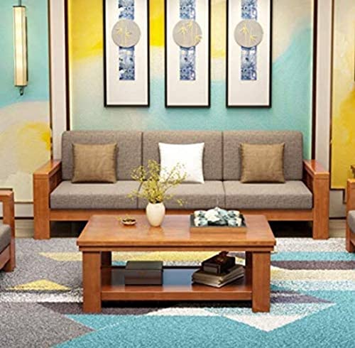 Image of Solid Sheesham Wood Sofa Set 5 Seater for Living Room | Wooden 5-Person Sofa Set for Home Office | 3+1+1 Sofa Sets for Living Room | Five Seater Sofa with Storage | Natural Finish