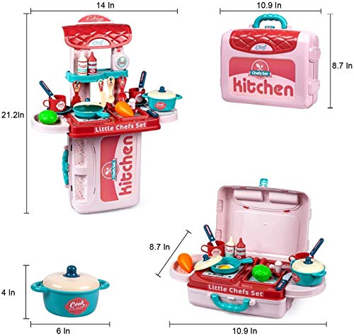 Image of LONGMIRE Plastic 42 Pcs Big Size Kitchen Playset | Musical & Light Kitchen Set Toy for Kids with Sound and Accessories Set for 4 Year Old (Yellow Suitcase)