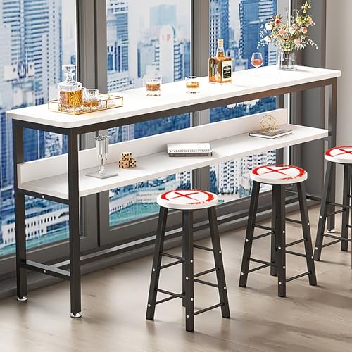 Moderna mesa de bar rectangular con reposapiés y reposapiés ajustables, marco de metal, mesa alta para espacios pequeños, cocina o sala de estar, ideal para mostrador, desayuno, comedor o escritorio