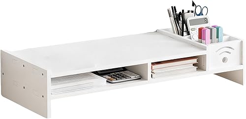 Soporte para monitor de computadora, soporte ergonómico de 2 niveles, elevador de monitor de computadora de 4.3 pulgadas de altura con organizador