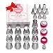Russian Piping Tips Set - 30 pcs Cake Cupcake Decorating Supplies Kit - 14 Icing Frosting Nozzles (2 Leaf Tips) - 12 Baking Pastry Bags - Silicone Bag - 3 Couplers - Gift Box