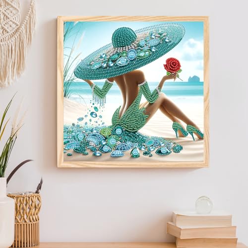 Image of AiYuanzsh Special Shape Diamond Painting Kits for Adults, Beach Beauty 5D Crystal Rhinestone Diamond Art Painting Canvas, DIY Paint by Diamonds Unique Craft Kits, Relaxing Craft for Home Decoration