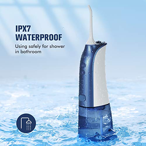 Water Flosser Cordless, ATMOKO Portable Dental Oral Irrigator for Teeth, 3 Modes and 8 Jet Tips, IPX7 Waterproof, USB Charged 4 Hrs for 30-Days Use, Home, Travel, Braces, Bridges Care
