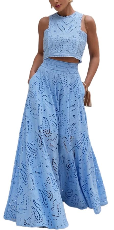 Melliflo Women's Summer 2 Piece Outfits Crop Tank Tops Long Skirt Set Sleeveless Maxi Dress Nightclub Party Dress with Pocket