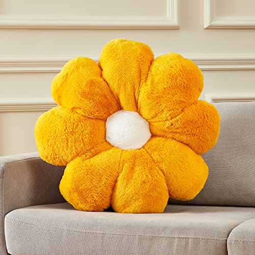 Ailive Large 21.6" Yellow Flower Pillow Floor & Office Chair Cushion – Faux Rabbit Fur Plush Decorative Pillow, Comfortable Gift for Girls Adults