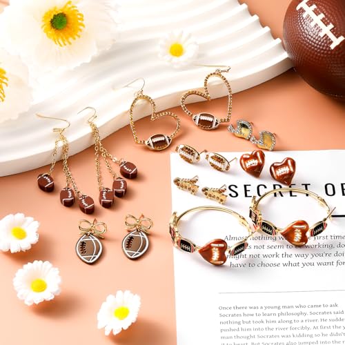 8 Pairs Football Earrings for Women Hoop Earrings Jewelry Gifts for Football Mom Sports Fans Lovers Game Day Accessories3