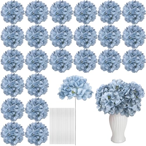 Nagobi Dusty Blue Hydrangea Artificial Flowers Bulk with Stems 64 Pcs