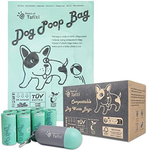 Heart of Tafiti Dog Poop Bag with Holder, Doggie poop bags, Compostable dog waste bags, Extra Thick and Strong Leak Proof, Vegetable-Based, Unscented, Size 9 x 13 Inches, 70 Counts