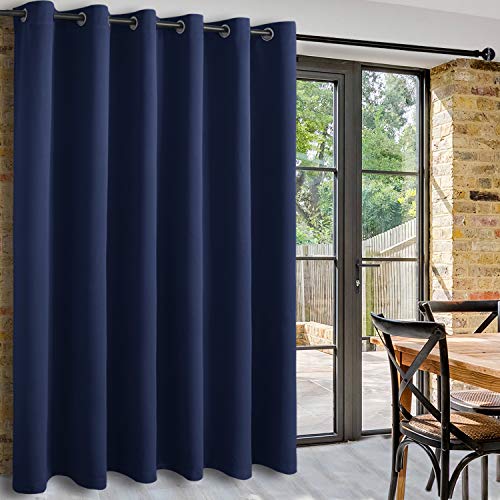Image of DWCN Total Privacy Room Divider Blackout Curtain - Thermal Curtains for Patio Door, Living Room, Bedroom Partition and Shared Office Space, 1 Grommet Curtain Panel, 8.3ft Wide x 7ft Tall, Navy Blue