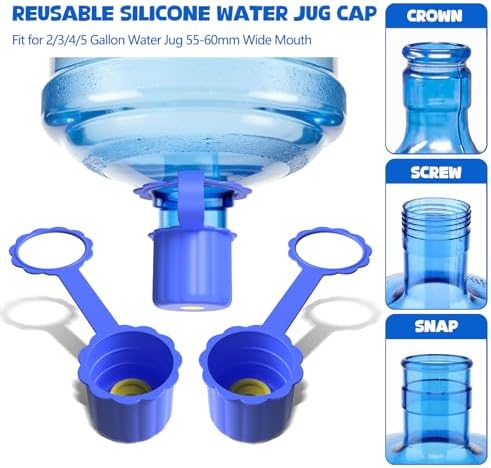 5 Gallon Water Jug Cap, Silicone Reusable Cap for 2/3/4/5 Gal Bottles Leak-Proof Replacement Bottle Lids for 55mm & 60mm Bottle Tops Dishwasher Safe & BPA-Free (Dark Blue, 3 Packs)