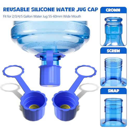 5 Gallon Water Jug Cap, Silicone Reusable Cap for 2/3/4/5 Gal Bottles Leak-Proof Replacement Bottle Lids for 55mm & 60mm Bottle Tops Dishwasher Safe & BPA-Free (Dark Blue, 3 Packs) — view 2