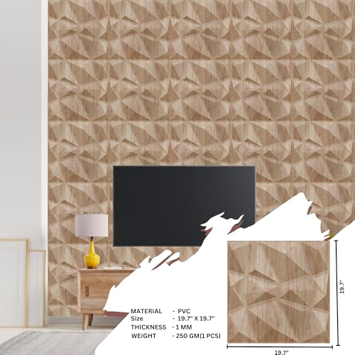 Image of Kayra Decor Wall Panels for Bedroom PVC Diamond Design, Beech Wood Color 19.7 inch X 19.7 inch (Pack of 12) - Covers 32.34 Sq. Ft.