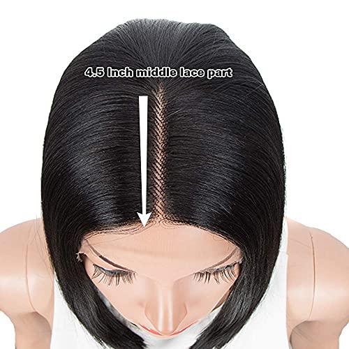 NOBLE Black Bob Wigs for Black Women Short Straight HD Lace Front Wigs for White Women Synthetic Middle T Part Lace Front Bob Wig for Daily Party Use (12 Inch - Image 4