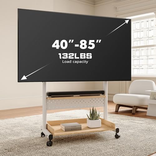 FITUEYES Tall TV Stand with Wood Storage Shelf for 40-85 Inch, Stable TV Floor Stand on Wheels with DIY Peg Board, Universal Mobile TV Stand Holds 60kgs, K Series - Image 6