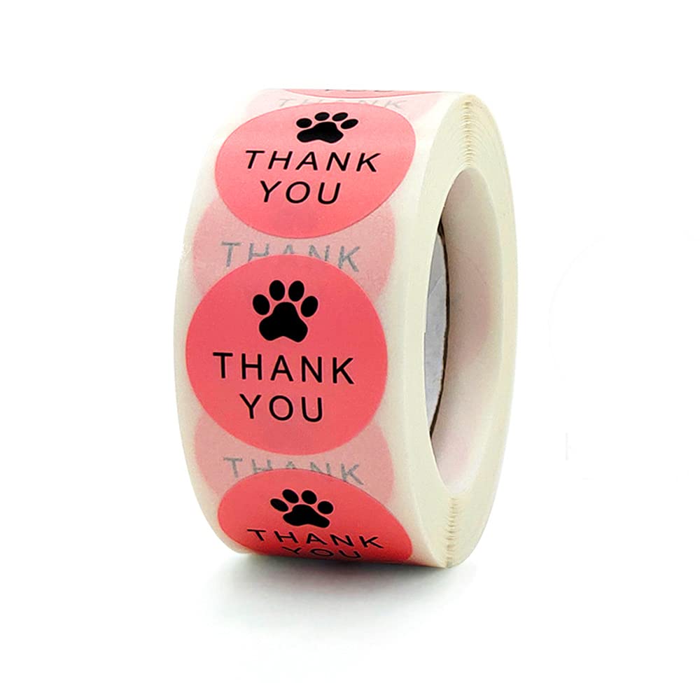 Thank You Stickers Small Business 500 Pcs Per Roll 1 Inch Dog Paw Thank You Stickers Labels 3 Designs Waterproof for Small Business Envelope Seals, Packaging Online Retailers Boutiques Shops
