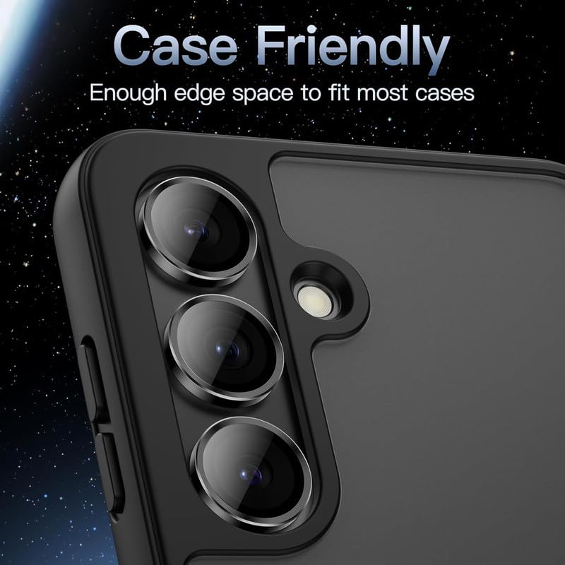 Image of Upgraded Camera Lens Frame Glass for Samsung Galaxy S24 FE 5G Camera Lens Protector and Aluminum Alloy Rings - Black,
