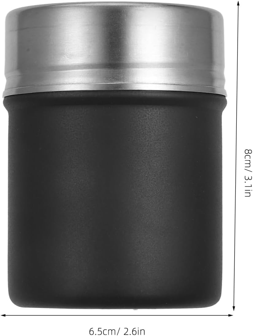 Hemobllo Stainless Steel Powdered Sugar Shaker Duster with Fine Mesh Sifter Powdered Sugar Duster Coffee Cocoa Sprinkler Matte Black Condiment Seasoning Canister with Dustproof Lid 304 Metal