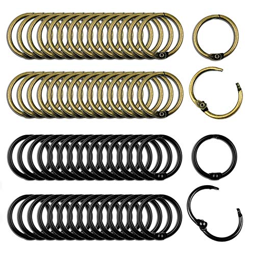 60PCS Loose Leaf Binder Rings, Premium Book Rings Book Binder Hinged Buckle Rings (Inner Diameter 1inch), Nickel Plated Metal Rings for Office School Home, Bronze and Black