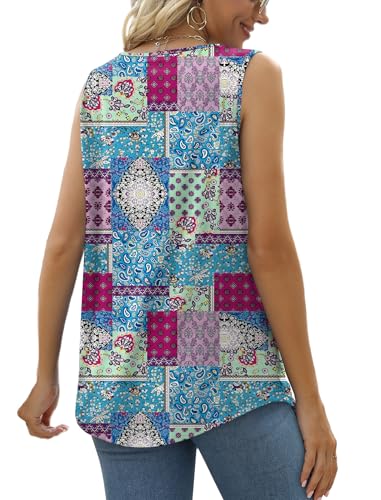 Image of Saloogoe Summer Tank Tops for Women Loose Fit Pleated Square Neck Sleeveless Tops Curved Hem Flowy