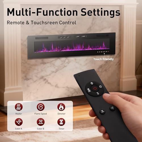 MAISON ARTS 72 Inch Electric Fireplace, Recessed and Wall Mounted Electric Fireplace Heater, Linear Fireplace with Remote Control & Touch Screen, Thermostat, Timer, Adjustable Flame Color, 750/1500w - Thumbnail 3