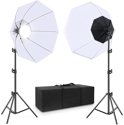 Octagon Softbox Difusor blanco claro de 26 pulgadas27.6 in con bombilla de ahorro de energía de 150 W 5500 K, soporte de luz, bolsa de transporte
